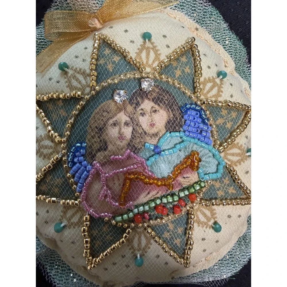 Shell Bell Hand Beaded Angel Christmas Ornament~Renaissance Stuffed Fabric NWT